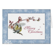 Vintage blue tits Christmas card