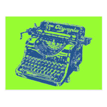 Vintage Blue Typewriter Postcard