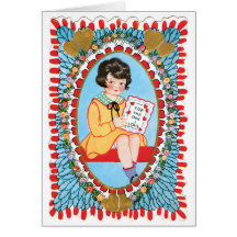 Vintage Blue Valentine Wirh Little Girl Cards