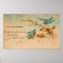 Vintage Bluebirds Birthday Postcard Posters
