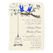 Vintage Bluebirds Yellow & Purple Blooms Wedding Custom Invite