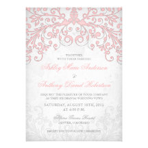 Vintage Blush Pink Grey Floral Wedding Invitation