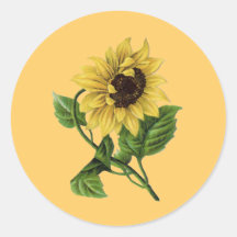 Vintage Botanicals Dandy Sunflower Round Stickers