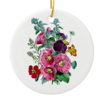 Vintage Botanicals Illustrations Hollyhocks Christmas Ornament