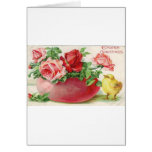 VINTAGE BOWL OF ROSES GREETINGS FOR EASTER GREETING CARD