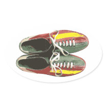 Vintage Bowling Shoes Retro Bowling Shoe Oval Sticker