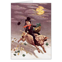 Vintage Boy on Pig Card