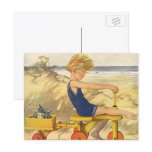 Vintage Boy Playing at the Beach with Toys