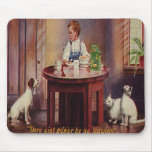Vintage Boy with his Dog/Cats Sharing Mousepad