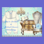 Vintage BOYS Christening Invitation DAMASK DESIGN invitations