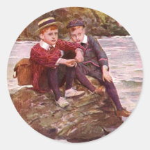 Vintage - Boys On A Rock - Seaside Stickers
