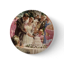 Vintage Bride and Groom Cutting the Cake Pins