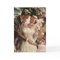 Vintage Bride and Groom Cutting the Cake Greeting Cards