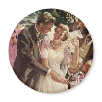 Vintage Bride and Groom Cutting the Cake Refrigerator Magnets