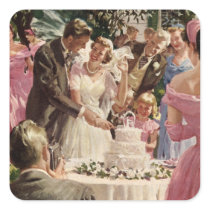 Vintage Bride and Groom Cutting the Cake Stickers