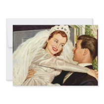 Vintage Bride and Groom; Happy Newlyweds Invite