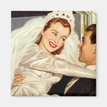 Vintage Bride and Groom; Happy Newlyweds Refrigerator Magnet