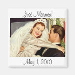 Vintage Bride and Groom; Happy Newlyweds Magnets