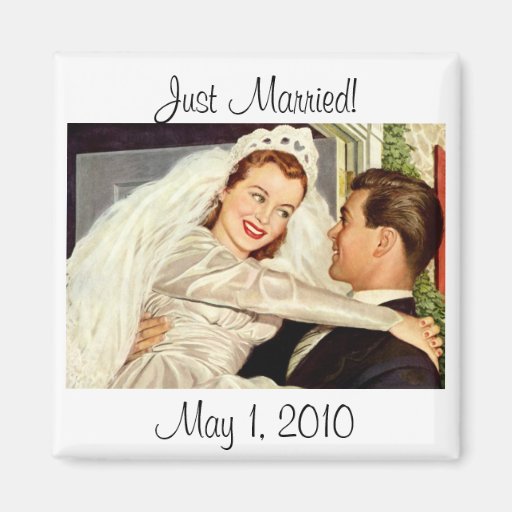 Vintage Bride and Groom; Happy Newlyweds Magnets