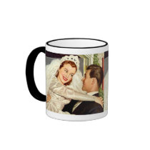 Vintage Bride and Groom; Happy Newlyweds Mug