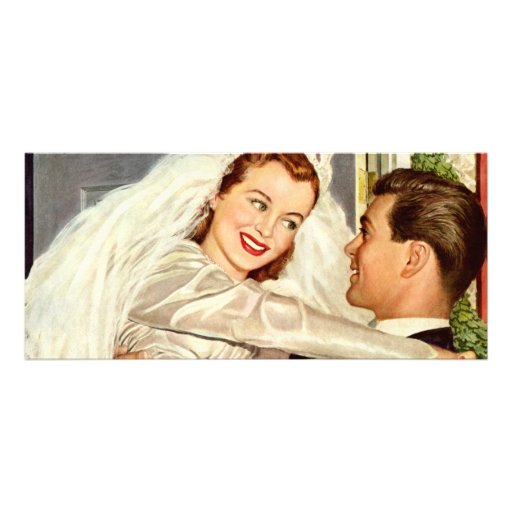 Vintage Bride and Groom; Happy Newlyweds Custom Rack Card