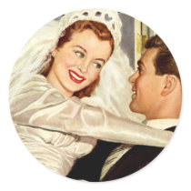 Vintage Bride and Groom; Happy Newlyweds Sticker