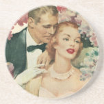 Vintage Bride and Groom Newlyweds and Flowers Beverage Coasters