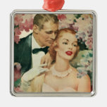 Vintage Bride and Groom Newlyweds and Flowers Christmas Tree Ornaments