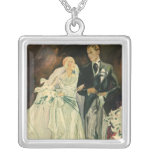 Vintage Bride and Groom; Newlyweds Just Married! Pendant