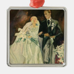Vintage Bride and Groom; Newlyweds Just Married! Christmas Ornament