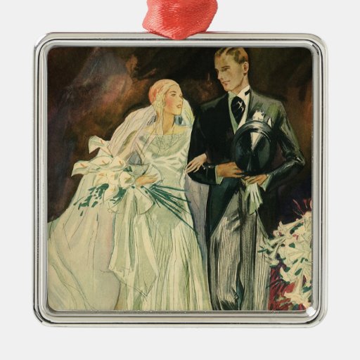Vintage Bride and Groom; Newlyweds Just Married! Christmas Ornament