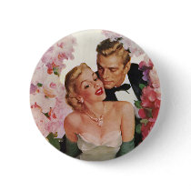Vintage Bride and Groom, Newlyweds with Flowers Pin