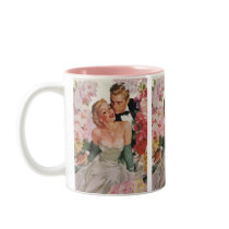 Vintage Bride and Groom, Newlyweds with Flowers Coffee Mug