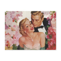 Vintage Bride and Groom, Newlyweds with Flowers Post Card