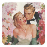 Vintage Bride and Groom, Newlyweds with Flowers stickers