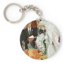 Vintage Bride and Groom; Wedding Ceremony Keychain
