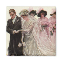 Vintage Bride and Groom; Wedding Ceremony Refrigerator Magnet