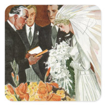 Vintage Bride and Groom; Wedding Ceremony Square Stickers