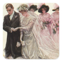 Vintage Bride and Groom; Wedding Ceremony Square Sticker