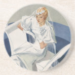 Vintage Bride Getting Ready for Her Wedding Day Coasters