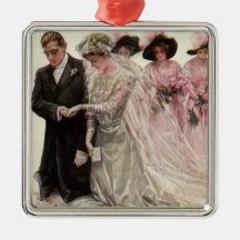 Vintage Bride Groom, Victorian Wedding Ceremony Christmas Tree Ornaments