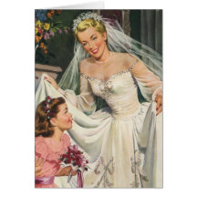 Vintage Bride with Flower Girl on Her Wedding Day Cards