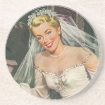 Vintage Bride with Flower Girl on Her Wedding Day Beverage Coaster