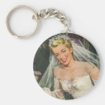 Vintage Bride with Flower Girl on Her Wedding Day Key Chains