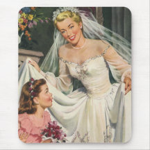 Vintage Bride with Flower Girl on Her Wedding Day Mouse Pad