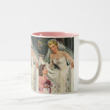 Vintage Bride with Flower Girl on Her Wedding Day Mugs