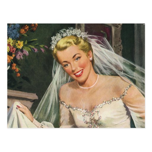 Vintage Bride with Flower Girl on Her Wedding Day Postcard