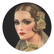 Vintage Bride with Roses Round Sticker