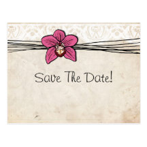 Vintage Bright Pink Orchid Save The Date Post Card