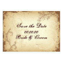 Vintage brown beige scroll leaf Save the Date Business Card